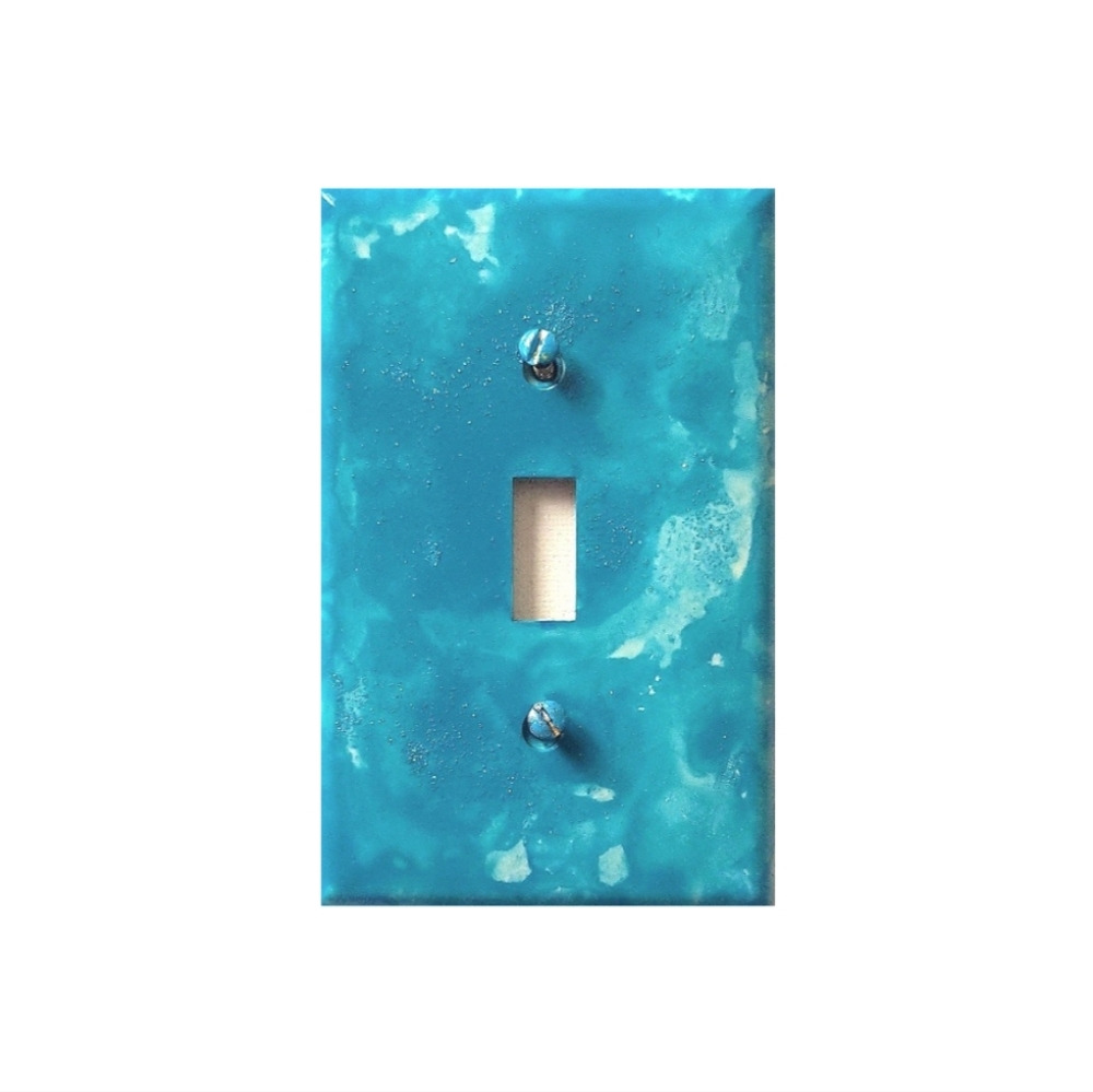 Hand Crafted Turquoise Blue Abstract Design Single Light Switch Plate - Picture 2 of 2